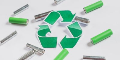 ewaste recycling, batteries recycling sign