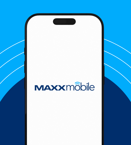 mobile phone with maxxmobile logo on screen