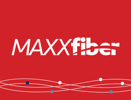 maxx fiber logo on a red background