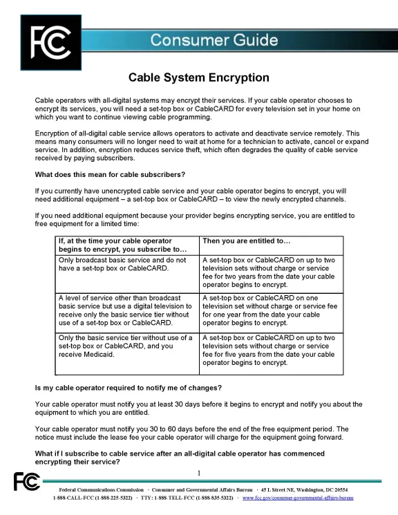 FCC Cable System Encryption Page 1 