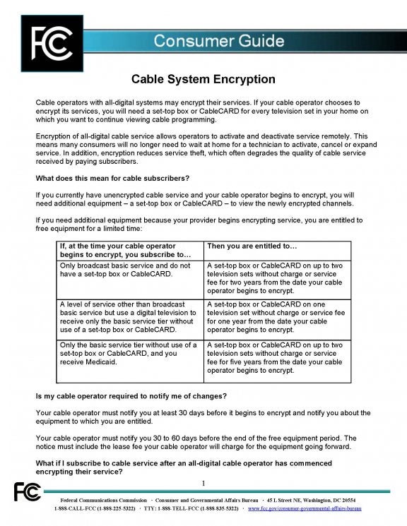 FCC Cable System Encryption Page 1 