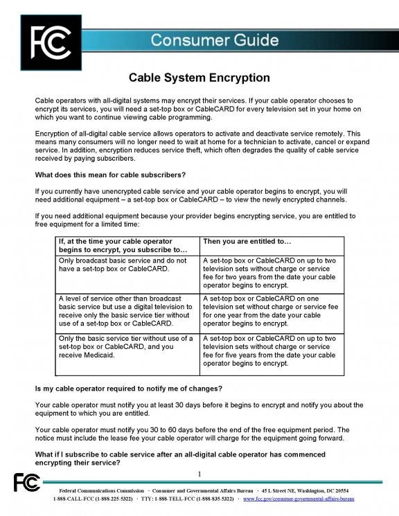 FCC Cable System Encryption Page 1 
