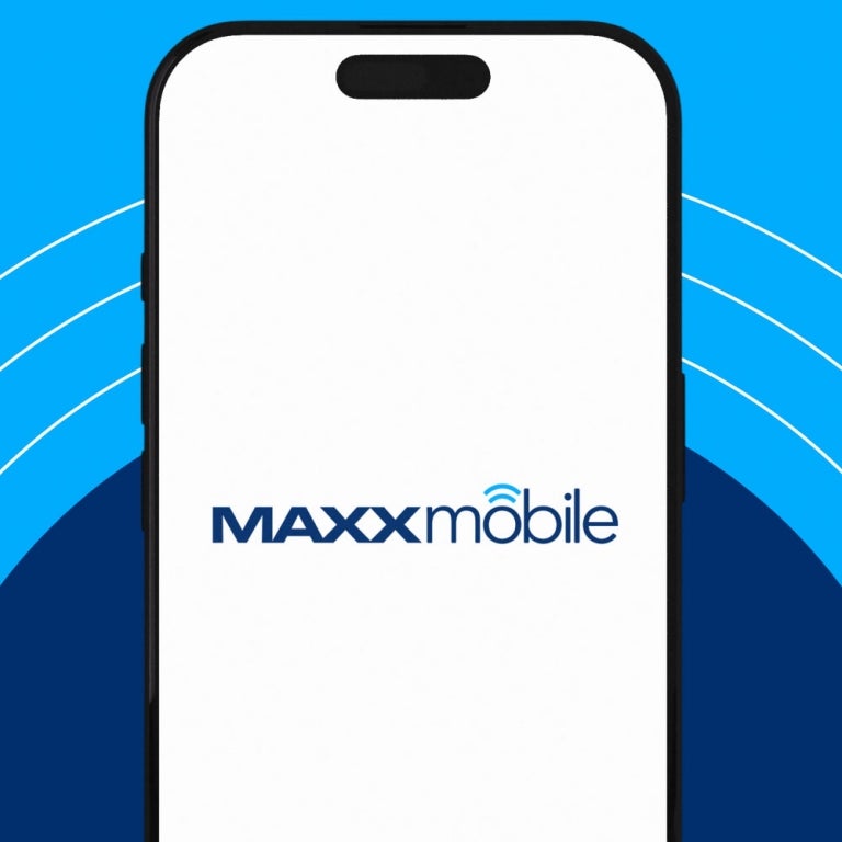 maxxmobile phone on blue background